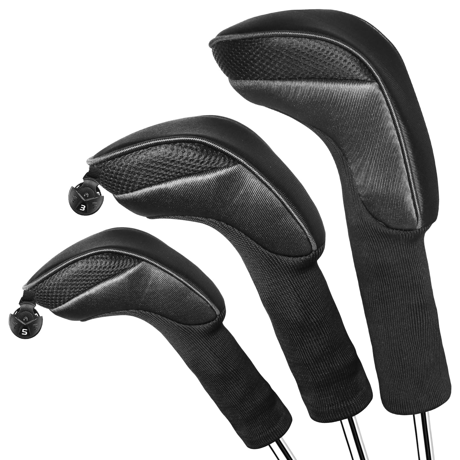 Golf Woods Club Head Covers 3/4 Set With Gift Box, Golf Head Covers 1 3 5 7 X With Interchangeable Number Tag for Men Women Fit All Wood Clubs (Blue-3 pack (Driver+Fairway+Hybrid))