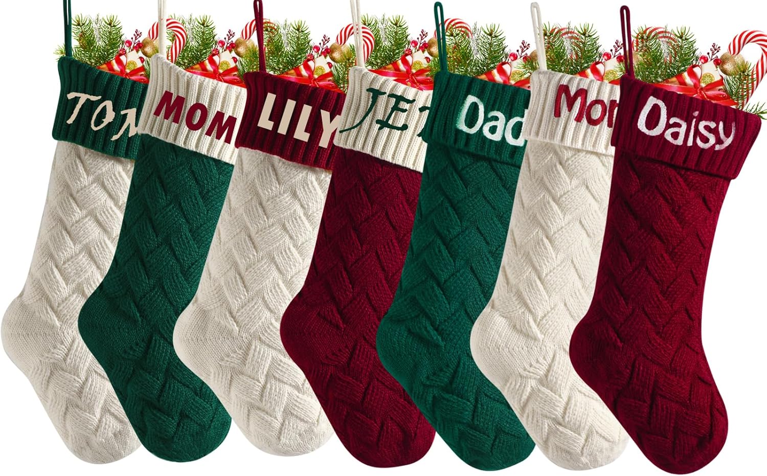 Stockings & Holders - Infiher Christmas Stockings Personalized 1 Pack Custom Name 18” Large Knitted Xmas Stockings for Fireplace Hanging,Family Christmas Stockings with Embroidered Name for Home Decoration(E)