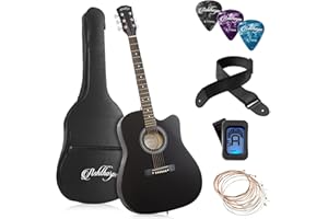 Ashthorpe 41-inch Beginner Cutaway Acoustic Guitar Package (Black), Full Size Basic Starter Kit w/Gig Bag, Strings, Strap, Tu