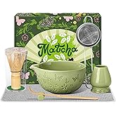 Ceramic Matcha Whisk Set 7 PCS Matcha Set Large Matcha Bowl, Matcha Whisk and Holder, Bamboo Scoop and Scoop Rest, Stainless Sifter and Tea Towel, Matcha Kit for Matcha Tea Ceremony Green