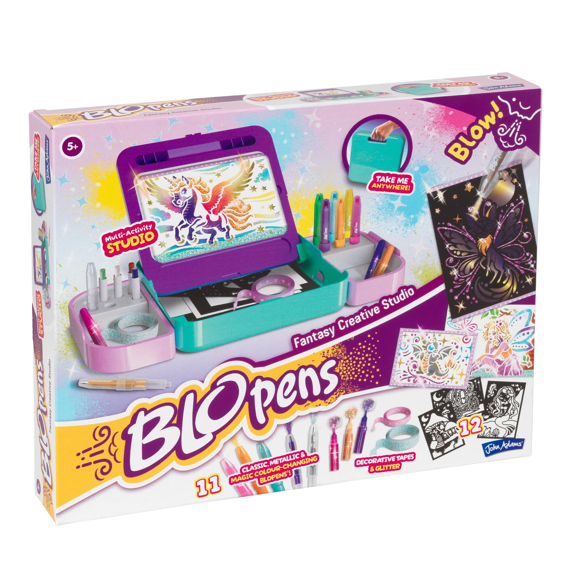 John Adams BLOPENS Fantasy Creative Studio: A Compete Studio Set to Create Amazing Airbrush Pictures | Arts & Crafts | Blow Pens for Kids Colouring Pens Set | Ages 5+