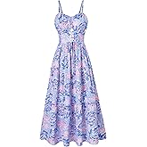 GRACE KARIN Women's Summer Floral Dress 2025 Spaghetti Strap Smocked Tiered Casual Boho Maxi Long Sundress with Pockets