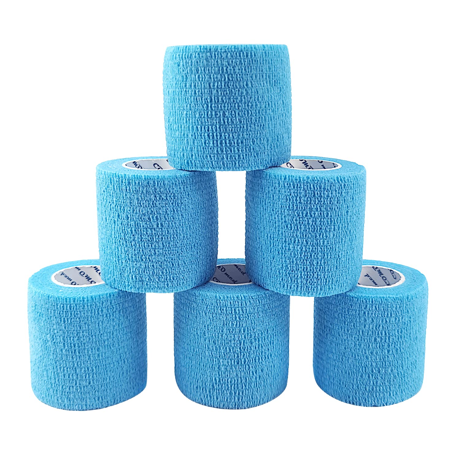 COMOmed 6 Rolls Lake Blue Cohesive Bandage 5cm X４.5m, Flexible Bandage,Non-Woven Cohesive, Athletic Tape,Vet wrap,Wraps Bandage,Suitable for Sensitive Skin