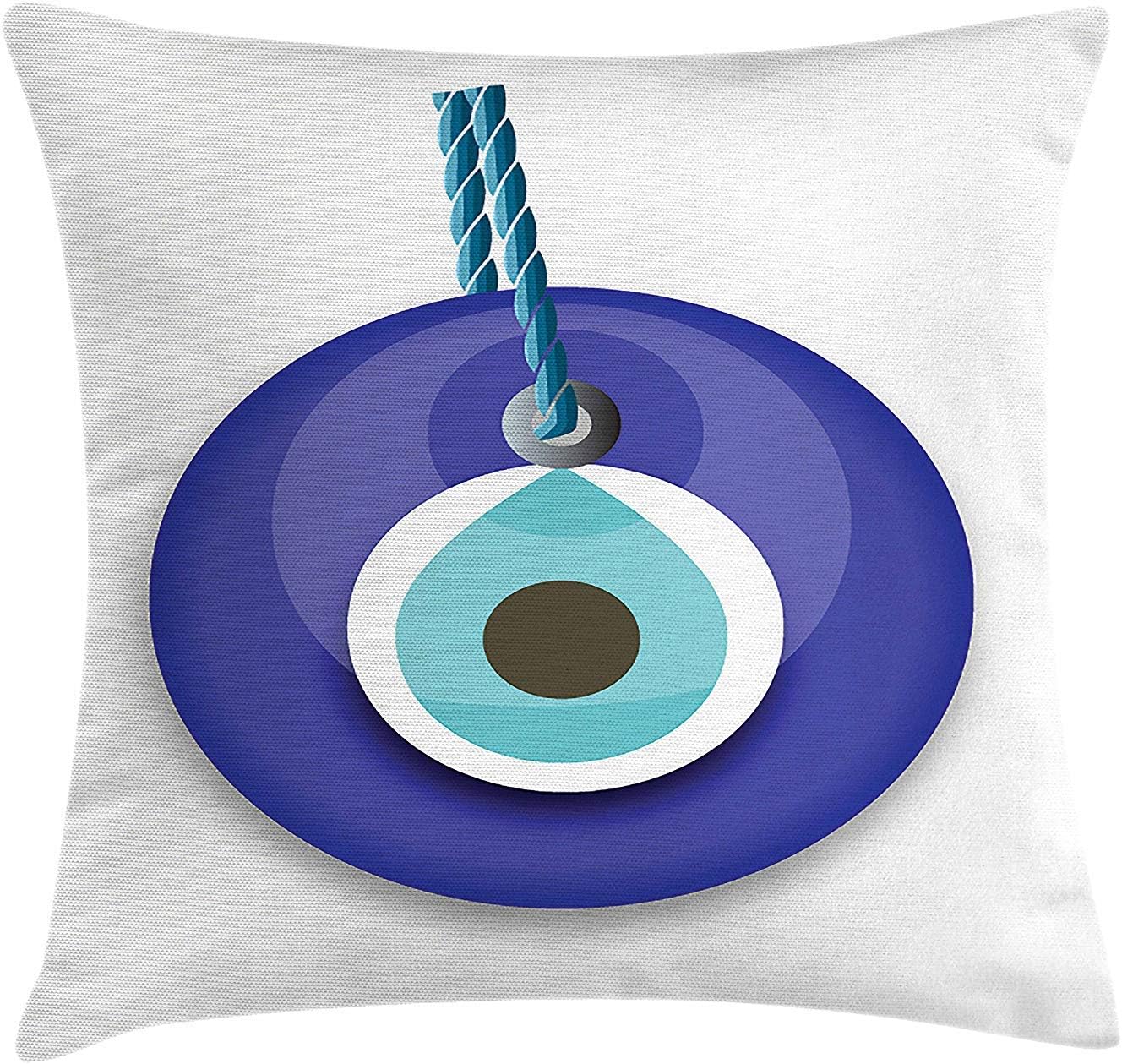 Evil Eye Throw Pillow Cushion Cover, Averting Evil Eye Themed Turkish Ornament Protection Against Harm, Decorative Square Accent Pillow Case, 18 X 18 inches, Turquoise Navy Blue Black