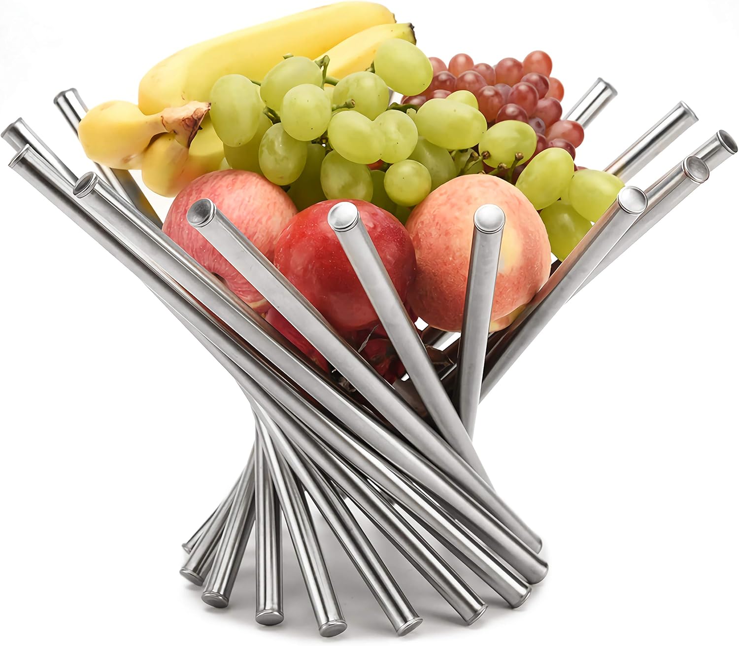 cthseie Rotating Fruit Bowl, Foldable Decorative Stainless Steel Fruit