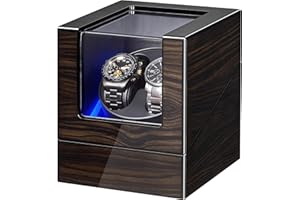 ANWBROAD Watch Winders for Automatic Watches, New Ebony-Colored Piano Finish Automatic Watch Winder Box, Rotating Watch Case with 4 Rotation Modes, Quiet Motor, LED for Man Woman's Watches UJWW001E