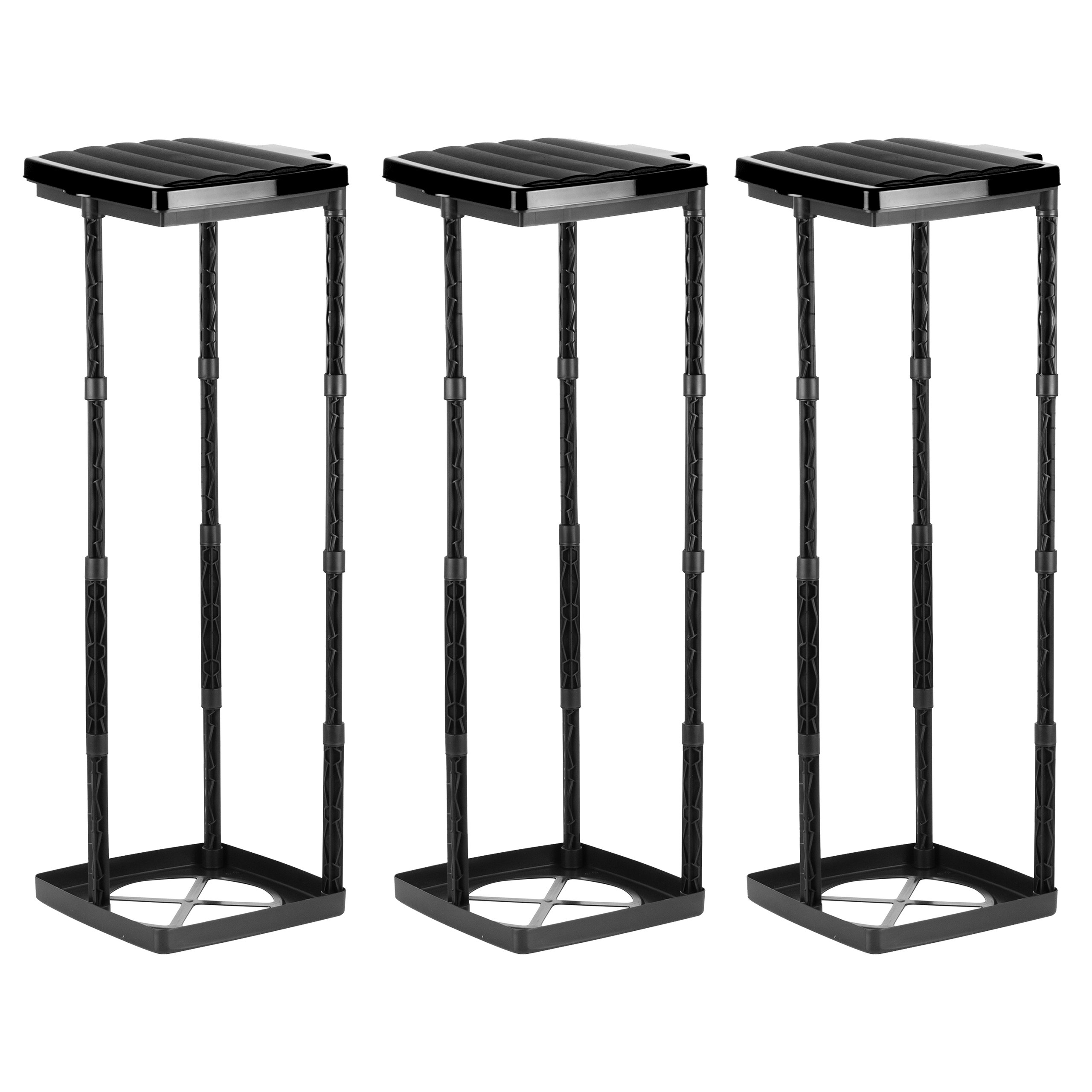 Grizzly bin bag holder, 3x rubbish bin with black lid, height-adjustable plug-in system with clamping ring, for different sized bin liners from 25-120 litres