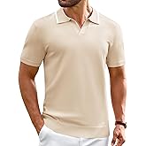 Alimens & Gentle Mens Polo Shirts Short Sleeve V Neck Regular Fit Polo Shirt Contrast Collar Knit Edge Casual Office Golf