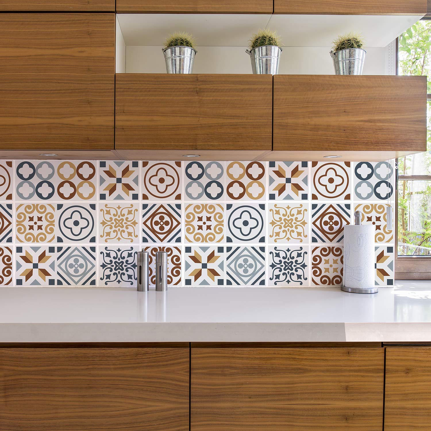 WALPLUS 15cm 24pcs Azulejo Wall Tile Stickers Peel and Stick Backsplash Self-Adhesive Decals Vinyl Home Decor DIY Living Room Splashbacks Spring Easter Decoration Tile Paint Stick on Tiles Gift Ideas