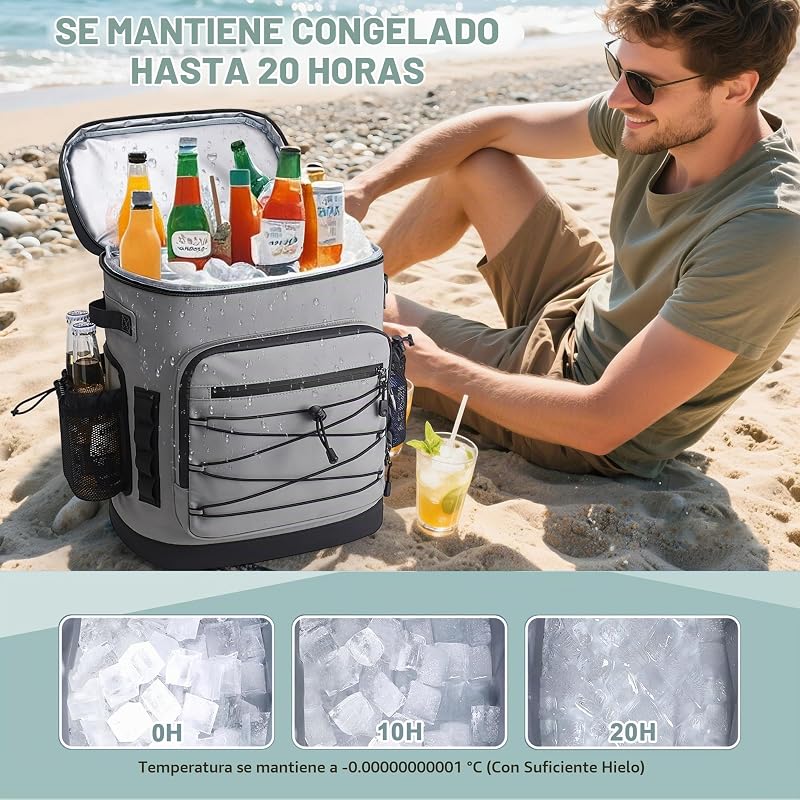 Mochila Nevera Isotérmica, Mochila Termica Grande de 30 litros con Aislamiento Térmico y A Prueba de Fugas, Bolsa Picnic Impermeable para Hombre y Mujer