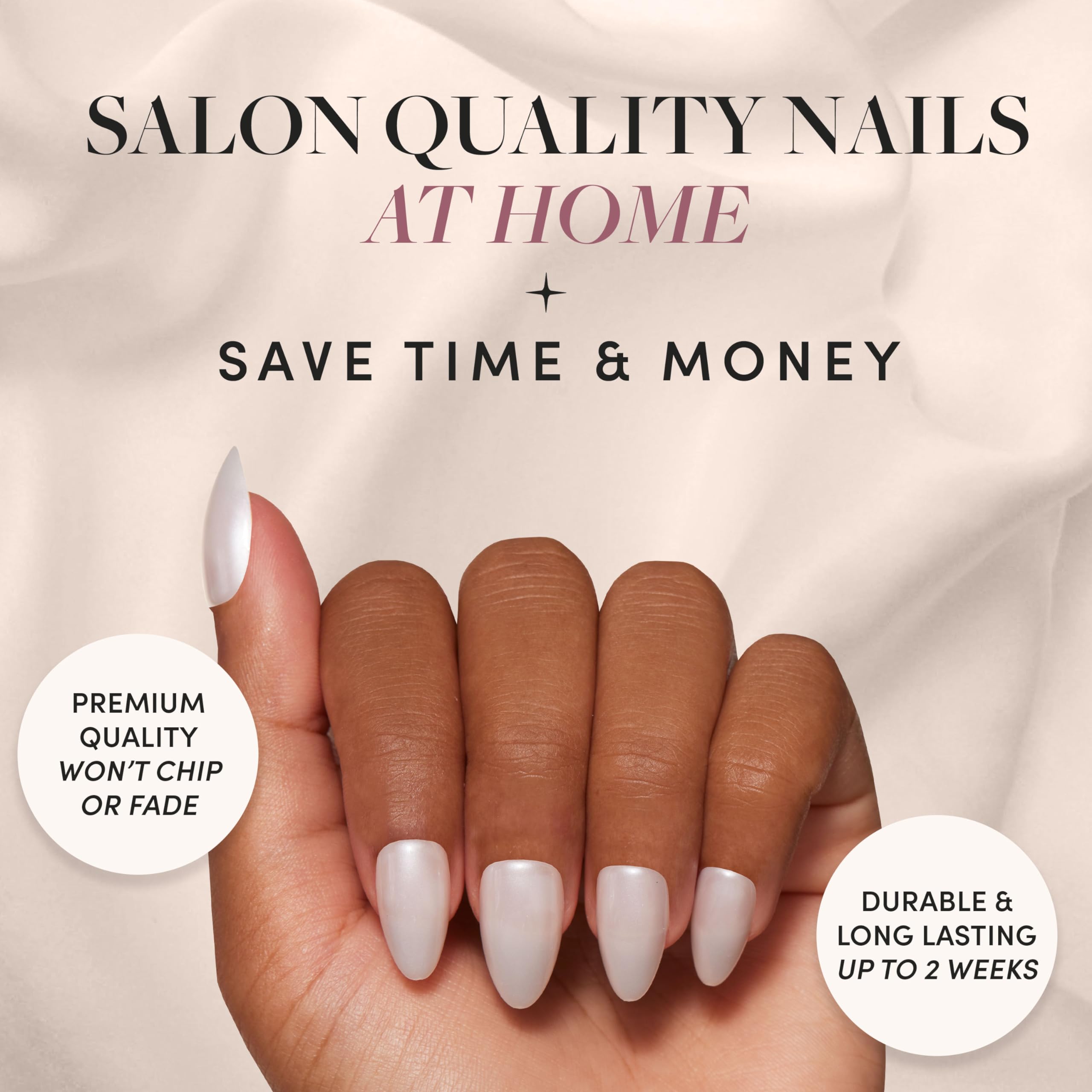 Glamnetic Press On Nails - Hailey | Glossy, Semi-Transparent, Short Almond Nails, Reusable | 15 Sizes - 30 Nail Kit with Glue - Image 2