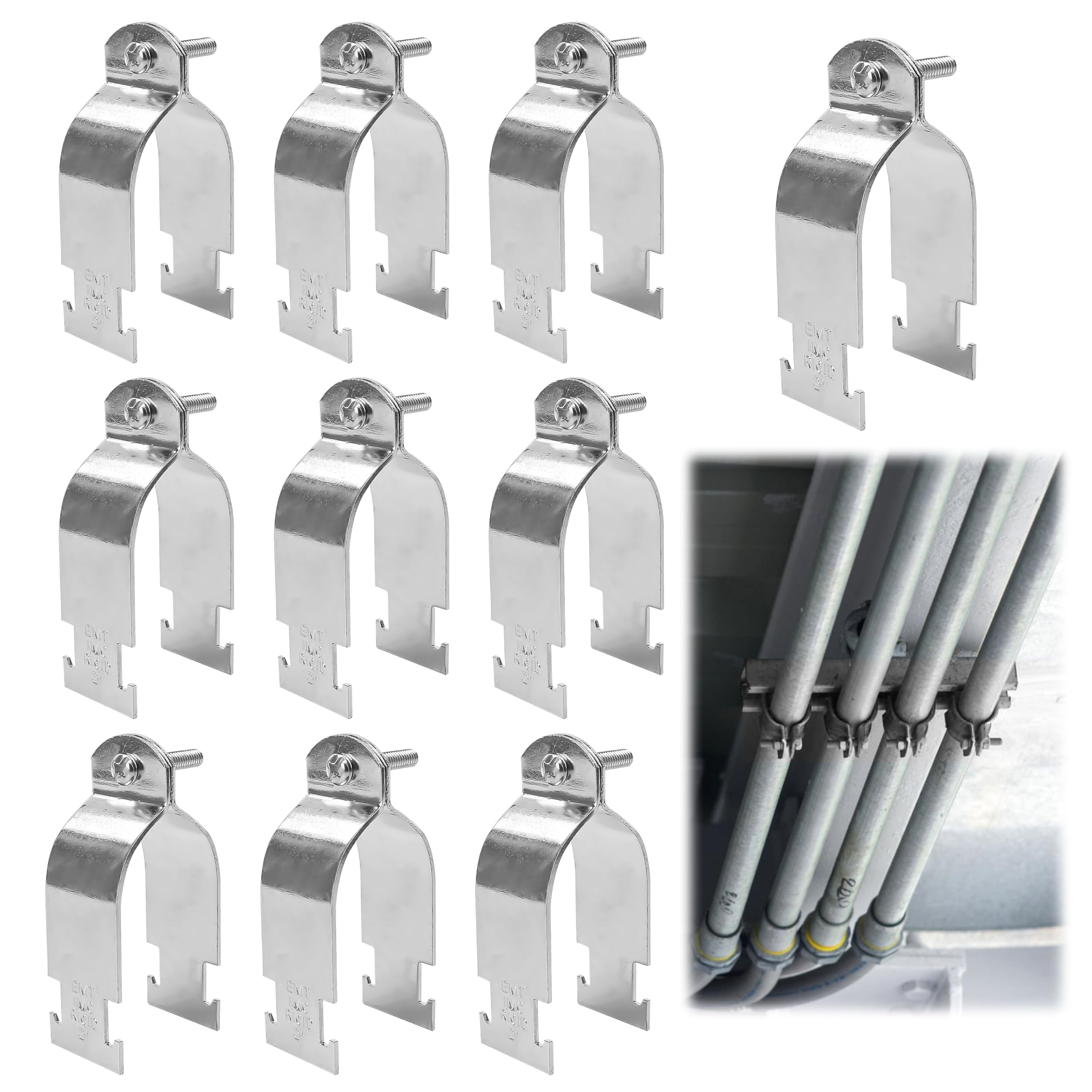 Photo 1 of 10 Set Tube Clamp Universal Strut Pipe Clamps, 2 Inch Wall Mount Conduit Clamps Tool with Bolt and Nut for Unistrut 4327 P1117, Galvanized Strut Channel Accessory (Silver)
