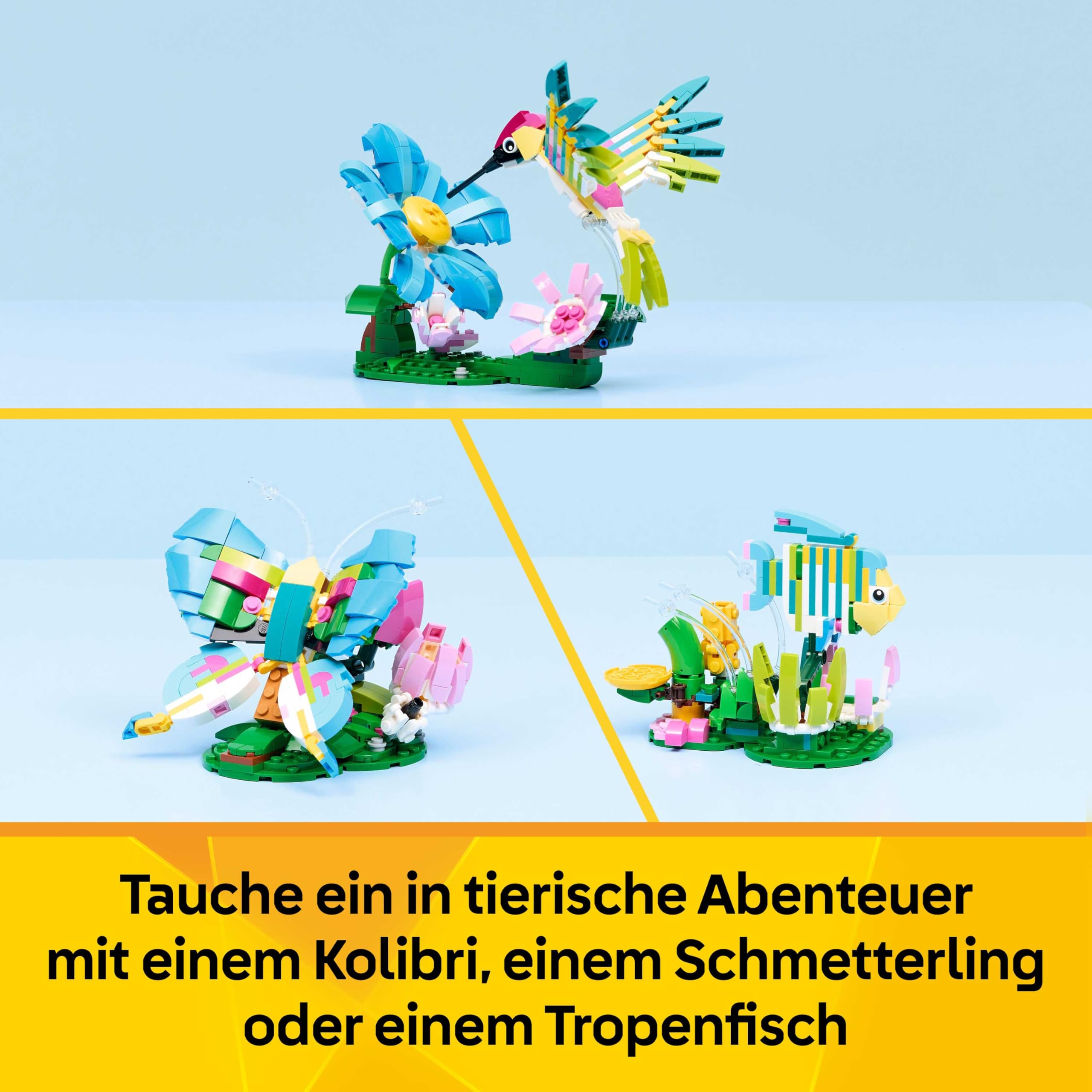 LEGO Creator 3in1 Wild Animals: Colourful Hummingbird - Bird Toy Transforms into a Butterfly or Fish Figure - DIY Room Decor Idea - Creative Gift for 8+ Year Old Girls & Boys - 31384 3