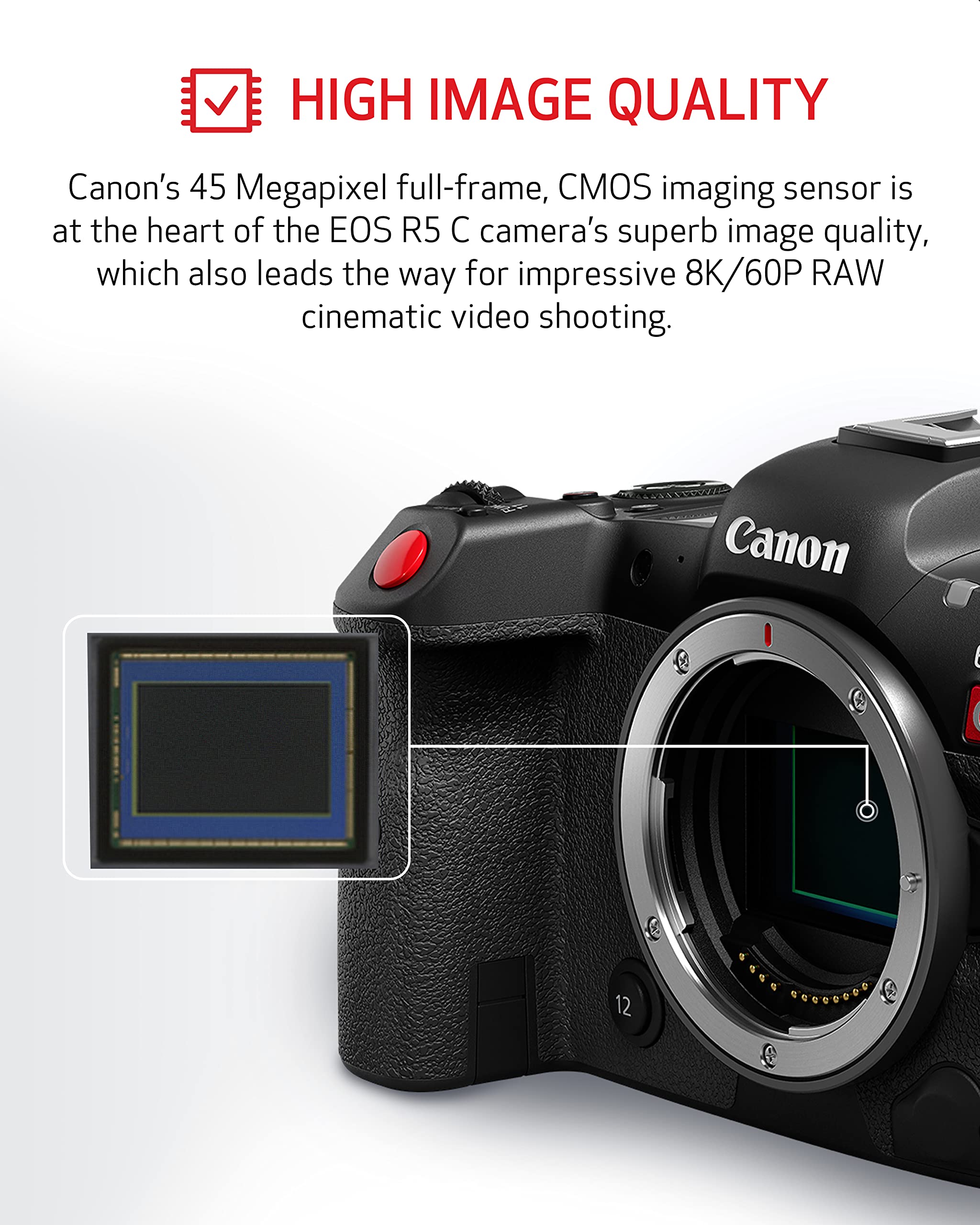 Canon EOS R5 C Mirrorless Camera (Body Only), 45 Megapixel CMOS Sensor, Hybrid Full-Frame Cinema Camera, 8K/60P Internal RAW Recording, RF Mount, Black