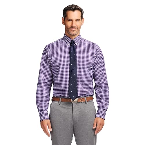 IZOD Men's Dress Shirt Regular Fit Long Sleeve Wrinkle Free Stretch Button Down Collar, Sodalite Blue