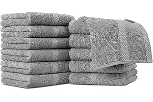 Villa Celestia 100% Cotton Wash Cloth for face & Body Set of 12, (12 x 12 inches) Sustainable, Soft, Highly Absorbent, Combed Cotton Wash Cloths Pack of 12 for Hotels, Spa, Bathroom, Dorm, Blue