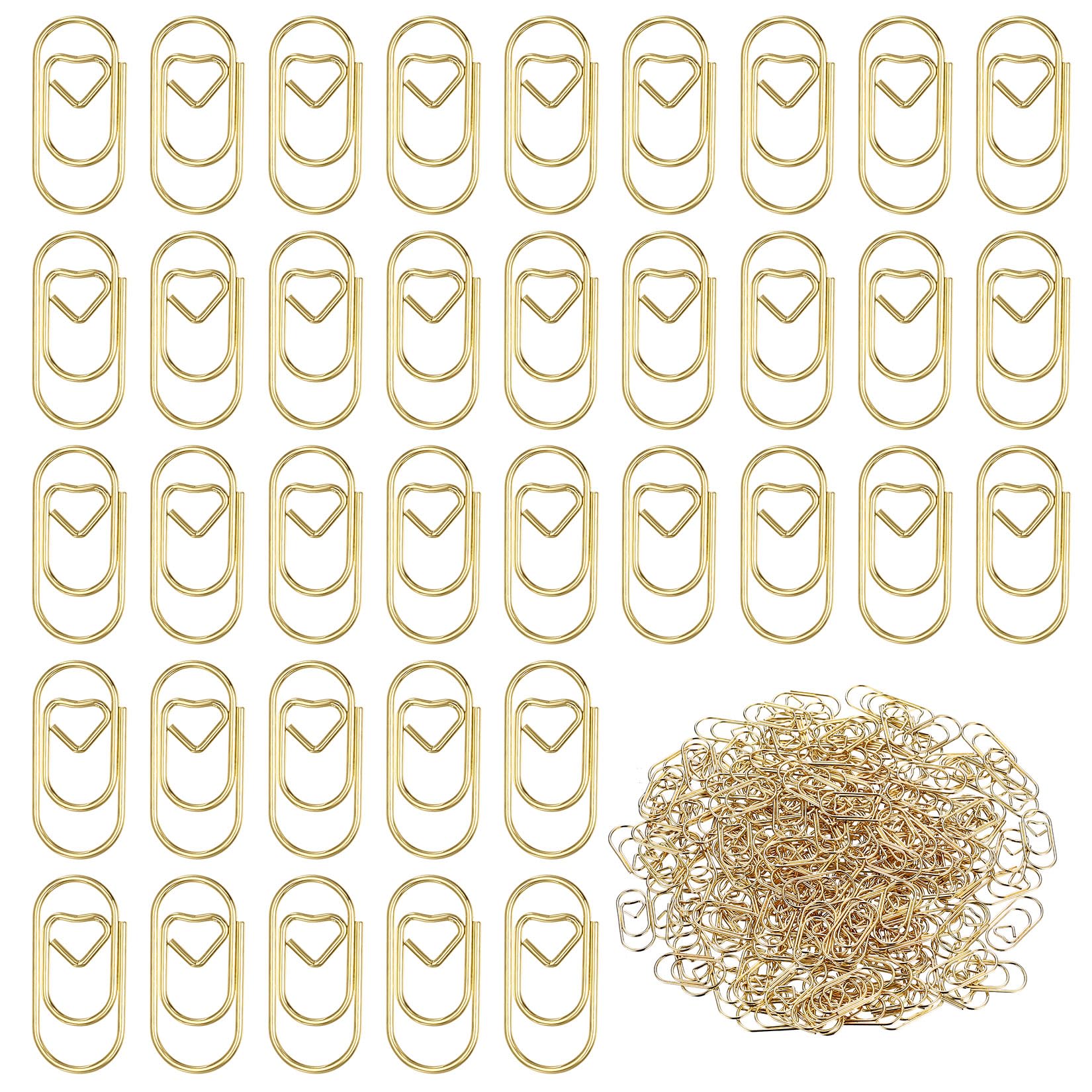 220 Pcs Small Paper Clips, Gold Paper Clips, Heart Paperclips Metal Paper Clips Paper Clamps, Heart Shaped Paper Clips Bookmark Clips for School Office Stationery Document Files Organizing