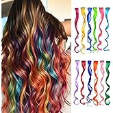 12 Pcs Colored Clip in Hair Extensions 22 Inch Curly Synthetic Colored Hairpieces for Women Kids Girls | Party Highlights (Curly,12 Colors)