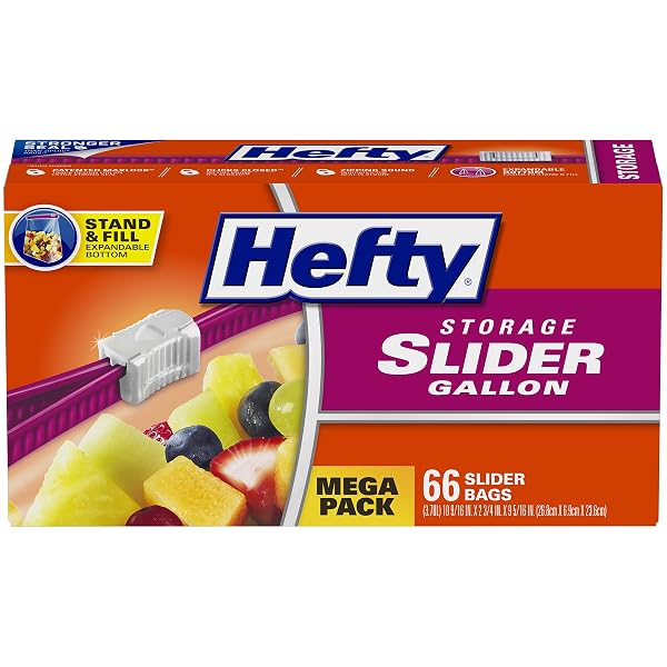 HEFTY SLIDER STORAGE BAGS, GALLON SIZE, 66 COUNT