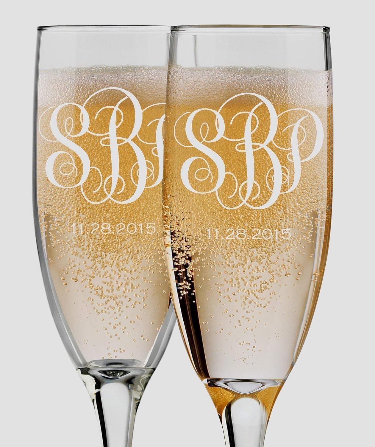 Personalized Engraved Champagne Toasting Glasses With Monogram Set of 2