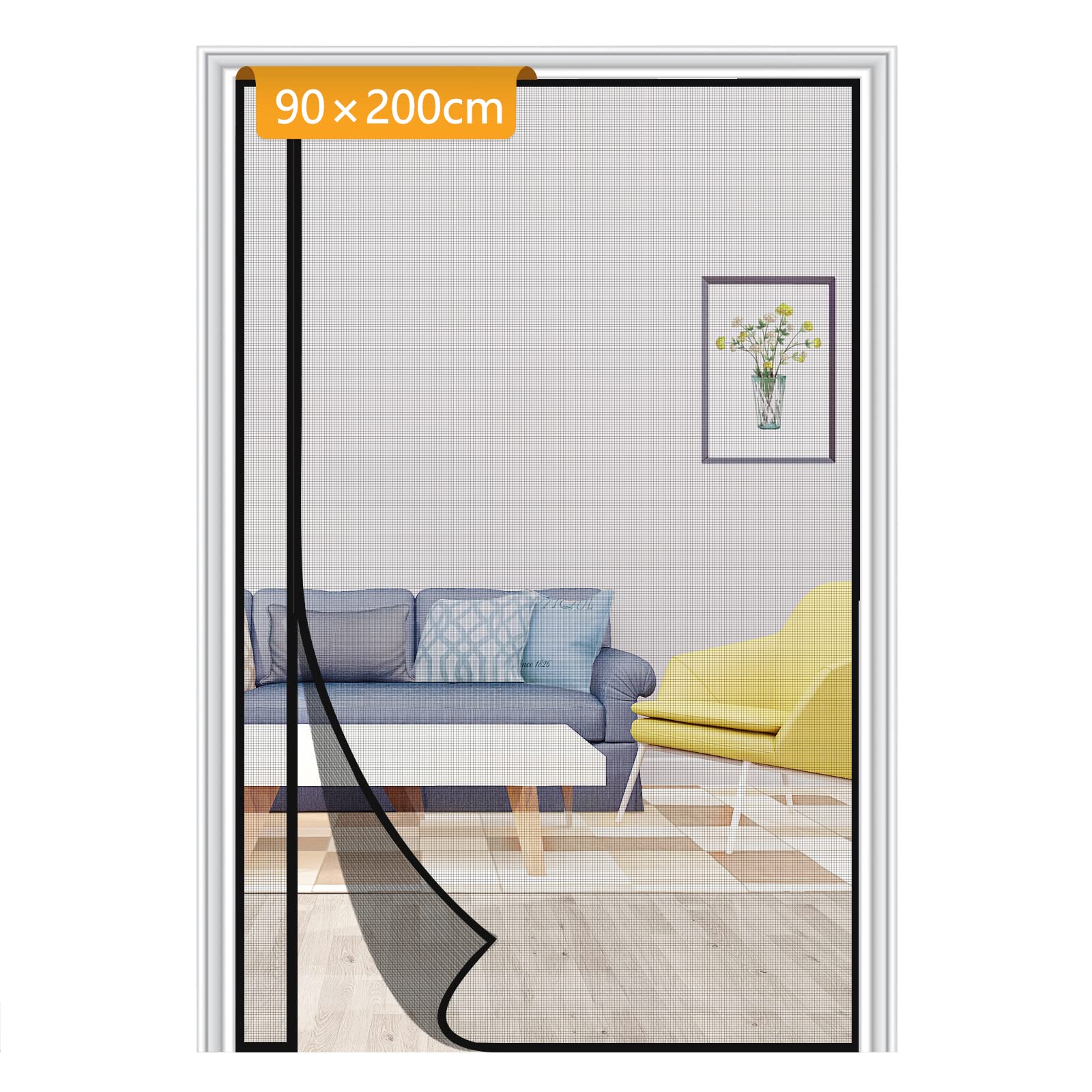 Yotache Side Opening Fly Screens for Doors 90 x 200 cm, Reinforced Polyester Magnetic Screen Door, Prevent Small Pets from Scratching, Black