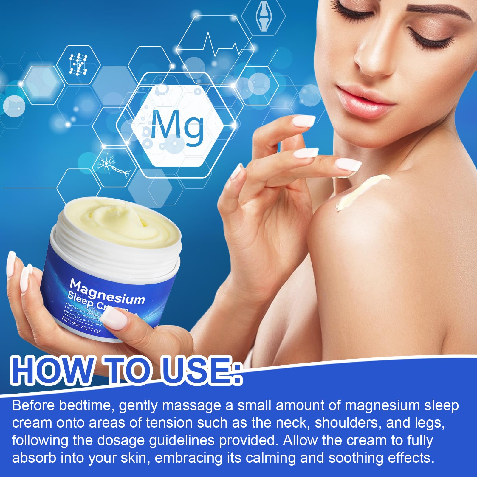 Generic Premium Magnesium Cream for Sleep 3.17 Oz, Topical Magnesium Cream – Safe and Easy to Absorb, Quick Drying without Residue, Gentle to The Skin, Blue