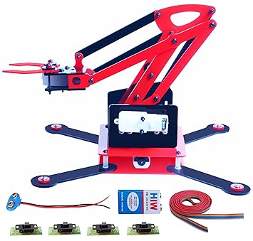 Complete Robotic Arm with 4 Motor, 4 Switch, 9v, 9v Connector, Wire, Instruction Guide � DPDT Slide Switch Controlled Robot Arm Kit - Full Functioning Robotic arm Complete Project with Control Setup