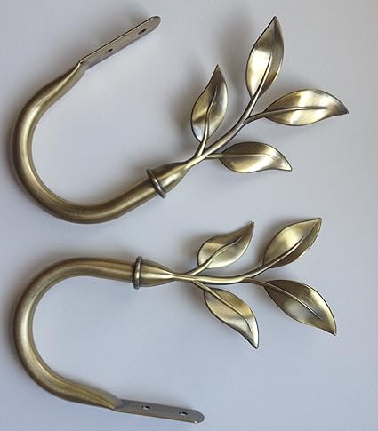 Home Set Of 2 Curtain Holdbacks Leaf Design Antique Brass