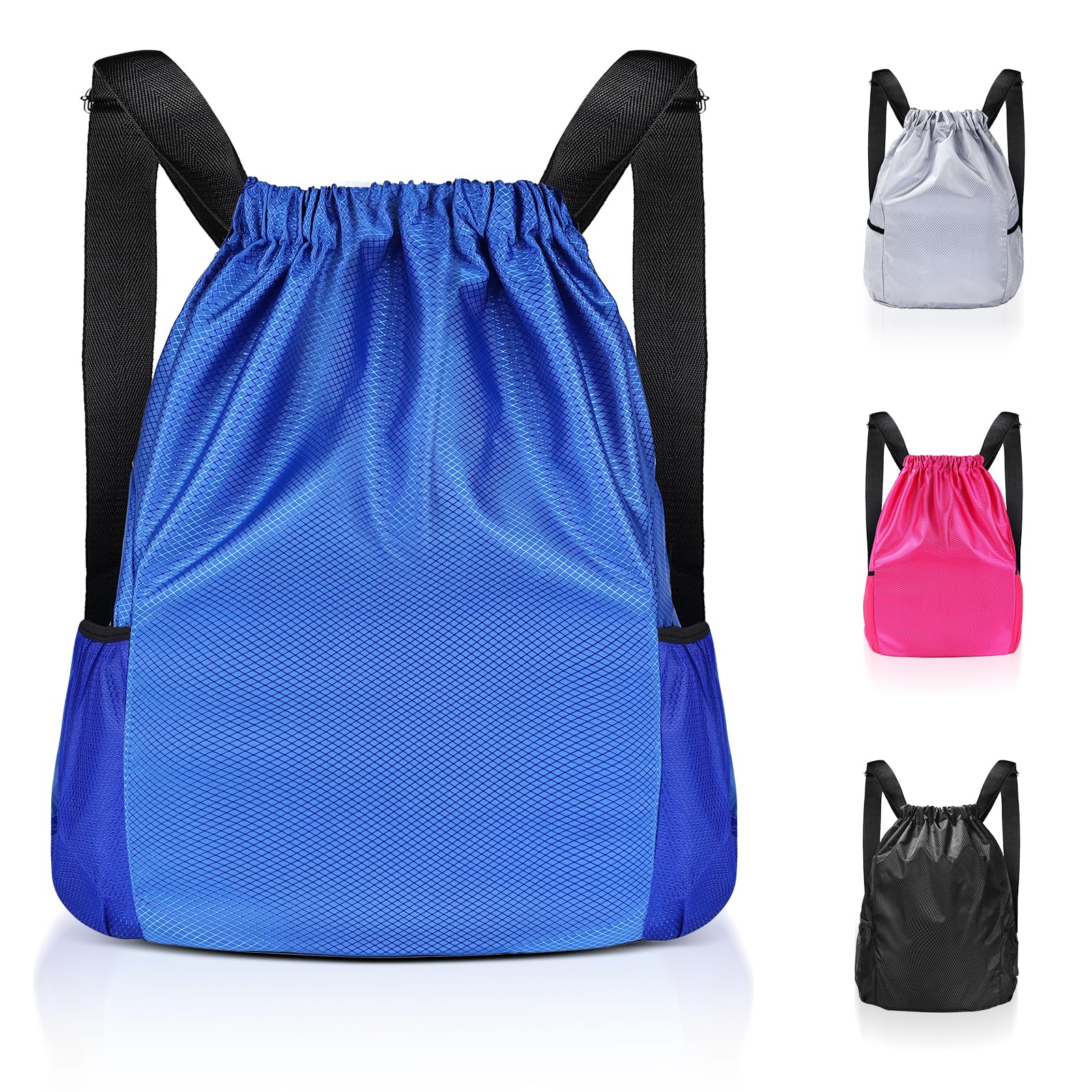 Lychico Waterproof Drawstring Bags, Swim PE Backpack Bag for Men & Women, Sports Gym, Travel, Swimming, Beach, Large Daypack, Blue