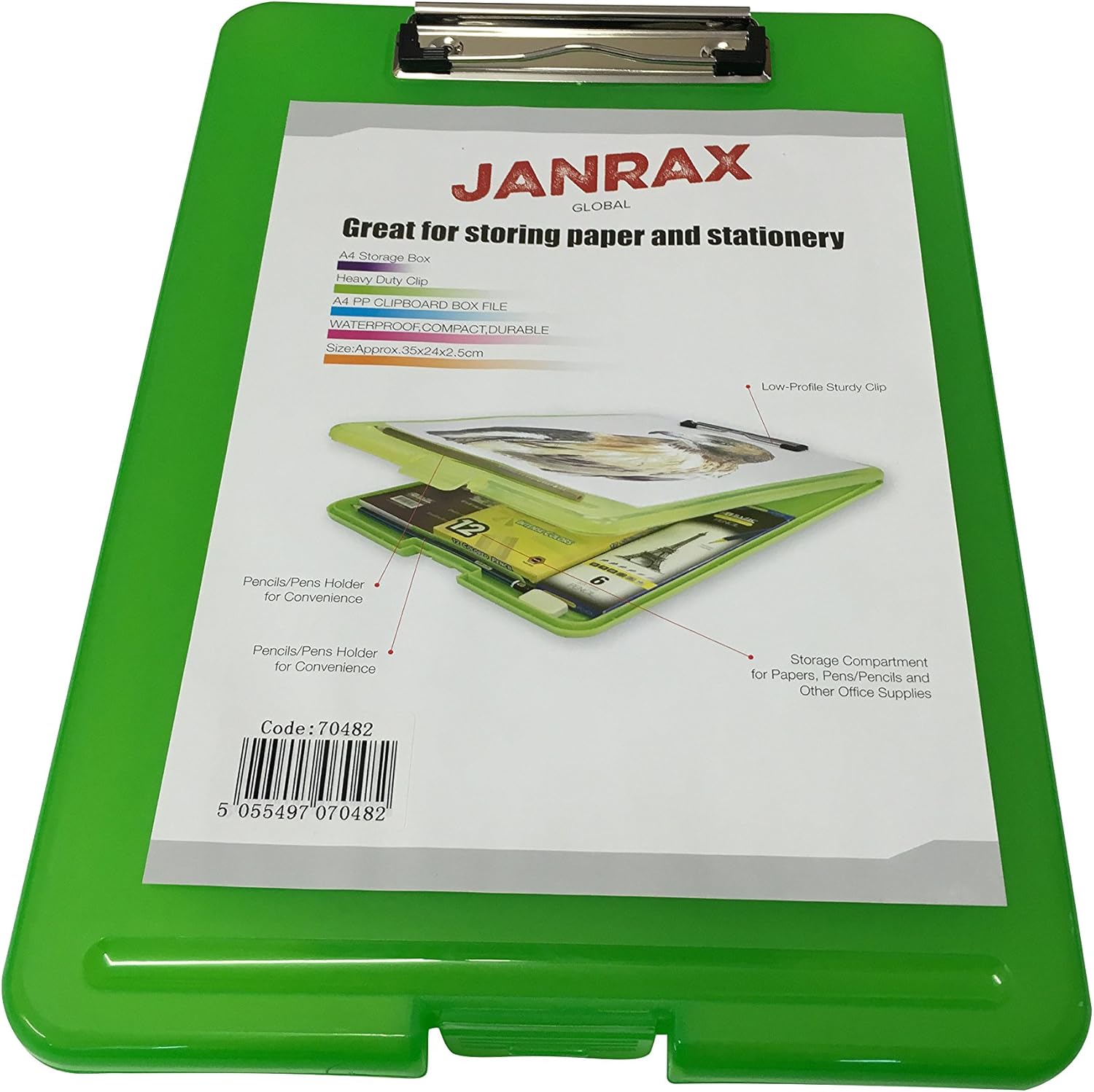 Janrax A4 Green Clipboard Box File Storage Filing Case Amazon.co.uk