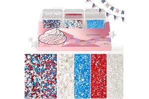 Huebeaty 6-in-1 Red White and Blue Sprinkles - Patriotic 4th of July Star Sprinkles for Cake Decorating & Baking-180g | Sanding Sugar, Nonpareils & Jimmies for Cupcakes, Cookies, Ice Cream
