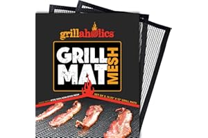 Grillaholics BBQ Mesh Grill Mat - Set of 2 Grill Mats Non Stick - Nonstick Grilling with More Delicious Smoky Flavor - Lifetime Manufacturer Warranty