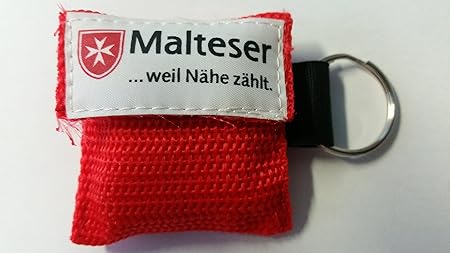 Malteser Beatmungstuch Schlüsselanhänger Taschenmaske CPR-Tuch für den Schlüsselbund *LifeKey* (rot)