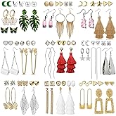 FIFATA 47 Pairs Trendy Boho Teardrop Geometric Acrylic Rattan Statement Dangle Drop Earrings for Christmas