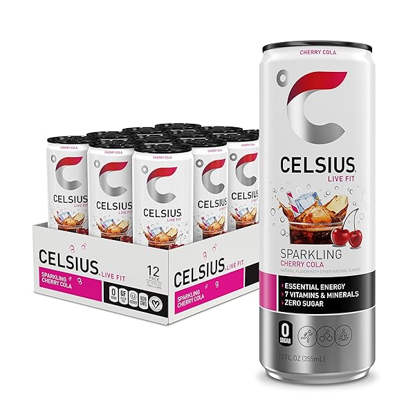 CELSIUS SPARKLING CHERRY COLA, SUGAR FREE ENERGY DRINK, 12 FL OZ (PACK OF 12)