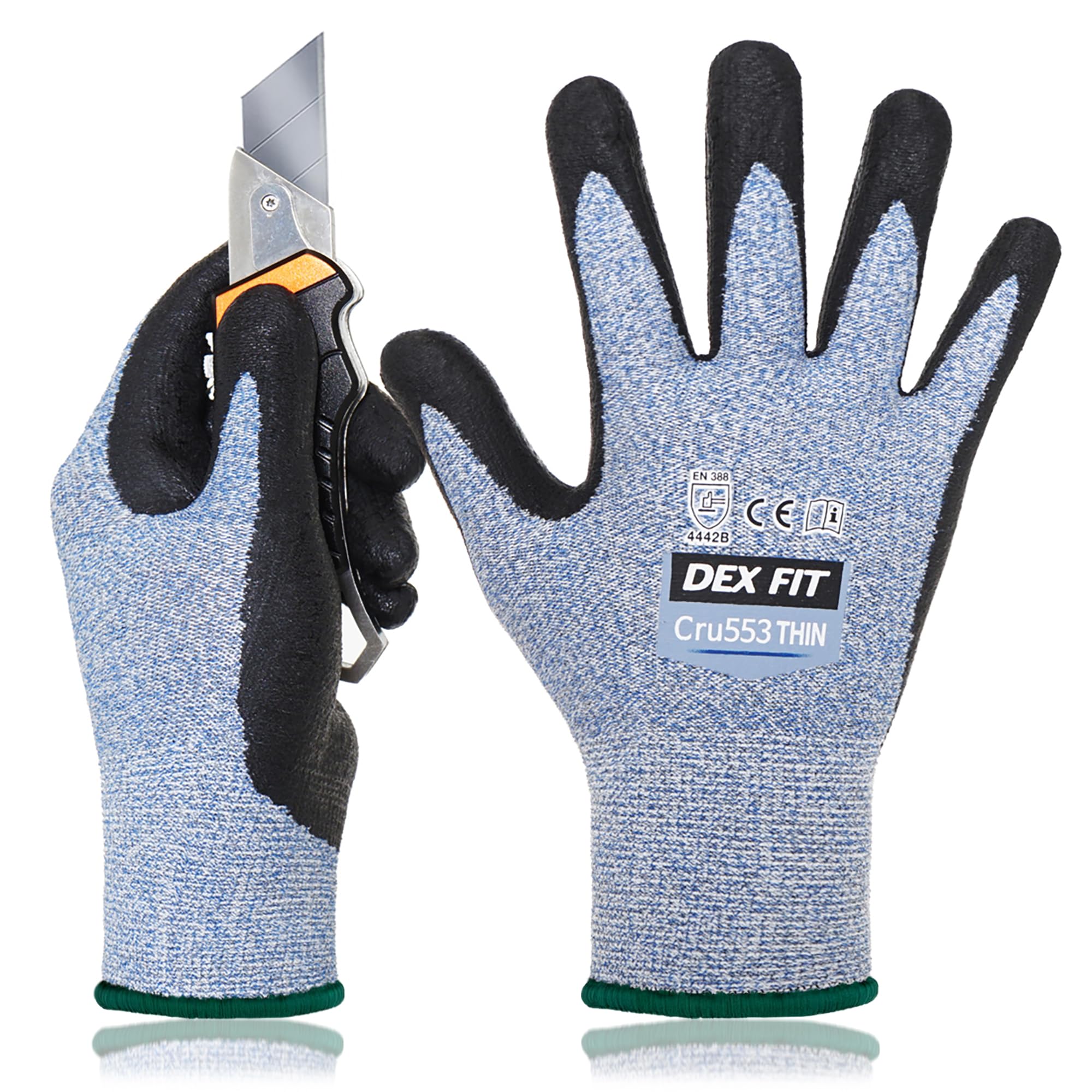 DEX FIT 15-Gauge Level 4 Cut Resistant Gloves Cru553 Thin, 3D Comfort Ultra Soft, High-Dexterity for Precision Feel, Blue Medium 1 Pair — image 1