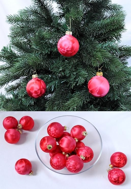 Thüringer Glas Eislack Christbaumkugeln Rot Weihnachtskugeln 4 5 6 7 8 cm, Größe:Ø 5 cm (14 Kugeln)