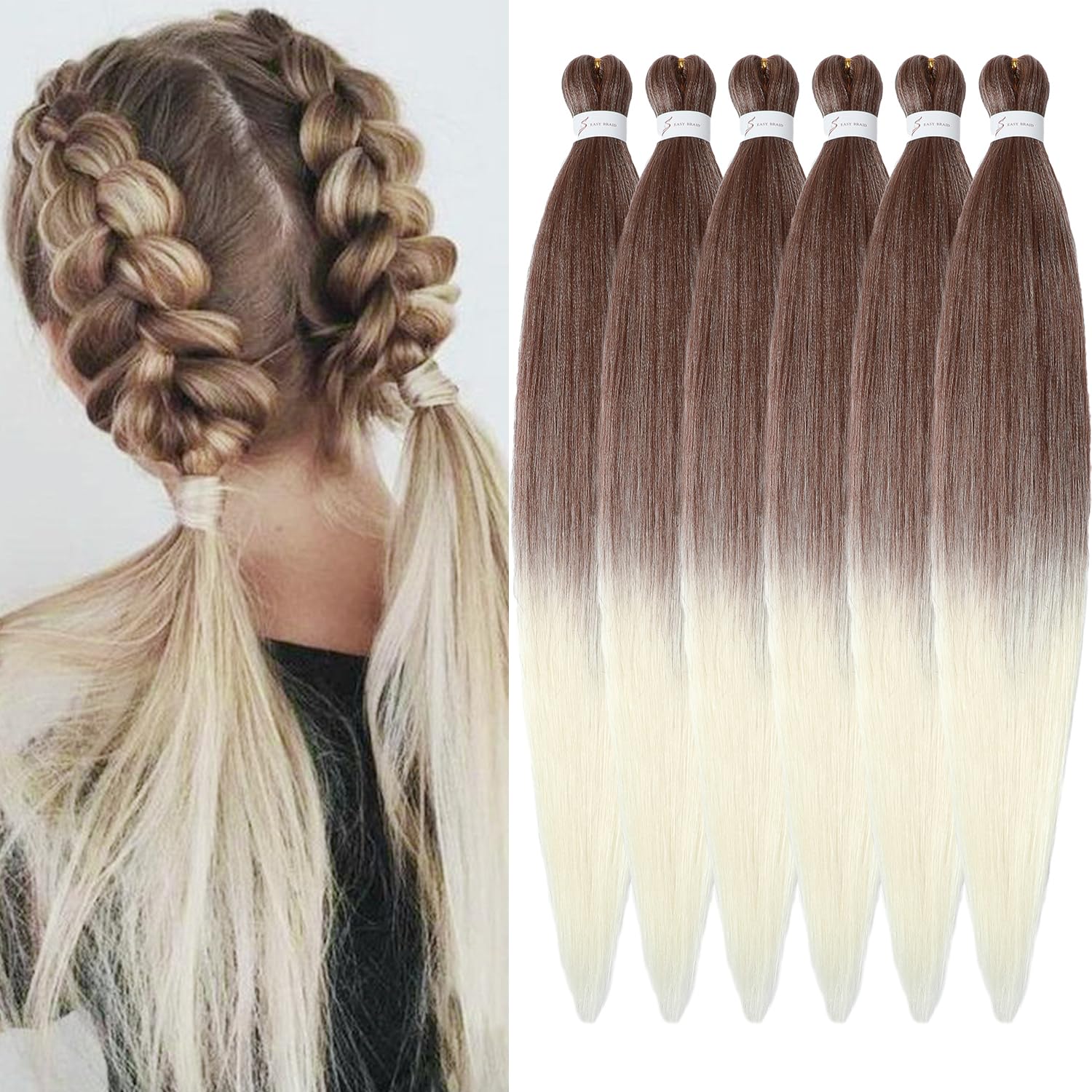 ShowJarlly Pre-Stretched Braiding Hair 6Packs/Lot Yaki Straight Texture Extensions Professional Soft Synthetic Fiber Easy Braids Expression Hair Extension Braiding Soft Hair Extensions(30inch,30/613#) — image 1