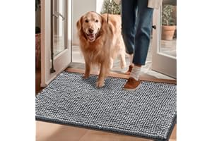 EHEYCIGA Super Absorbent Dog Door Mat for Muddy Paws 30x20 Inch Indoor, Front Doormat Outside Entrance, Quick Dry Chenille Washable Dog Crate Bed, Non-Slip Pet Rug Mud Mat Outdoor Entryway, Grey