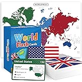 BrightenKidz World Flags Flashcards, 245 Countries Flags, Geography Game with World Map - Educational Games for All Ages, Family, Adults, Classrooms & Homeschool, Gift for Teenage