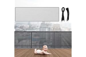 Hosuly Banister Guard 15 x 3 ft Balcony Netting for Kids Pets Stairway Safety Net Baby Fence Door Balcony Netting Safety Mesh Stair Net with No Drilling for Apartment Railing(Black)