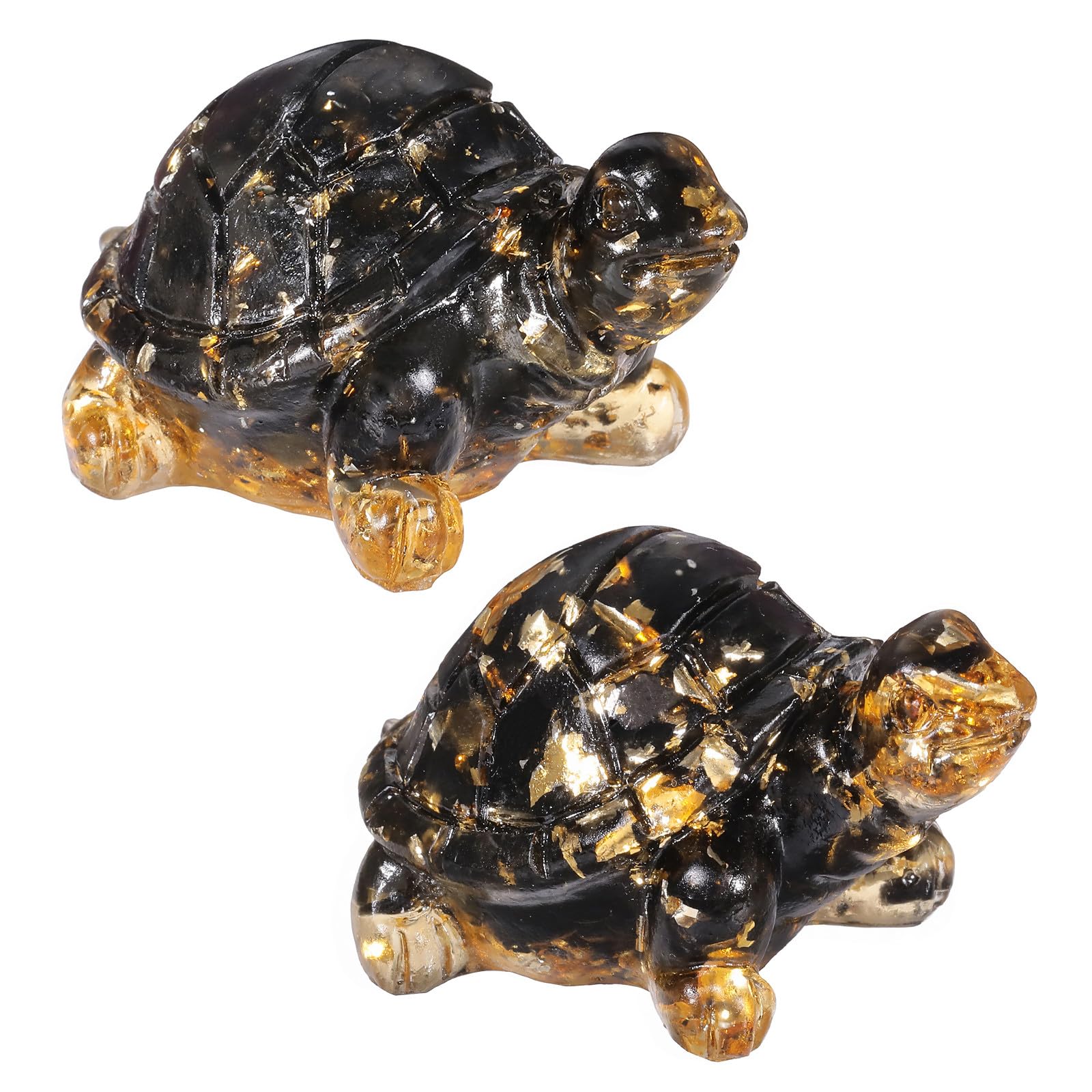 Nupuyai 2pcs Obsidian Crystal Stone Animal Turtle Statue Set, Healing Stone Figurine Resin Feng Shui Sculpture Ornament for Good Luck Wealth Home Office Decor