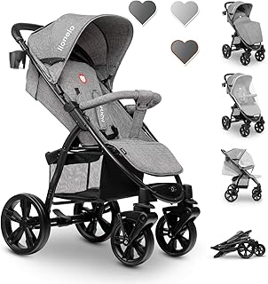 Lionelo Annet Buggy mit Liegefunktion Kinderwagen klein zusammenklappbar Eva-Schaum-Räder Moskitonetz Fußdecke Getränkehalter Korb (concrete)