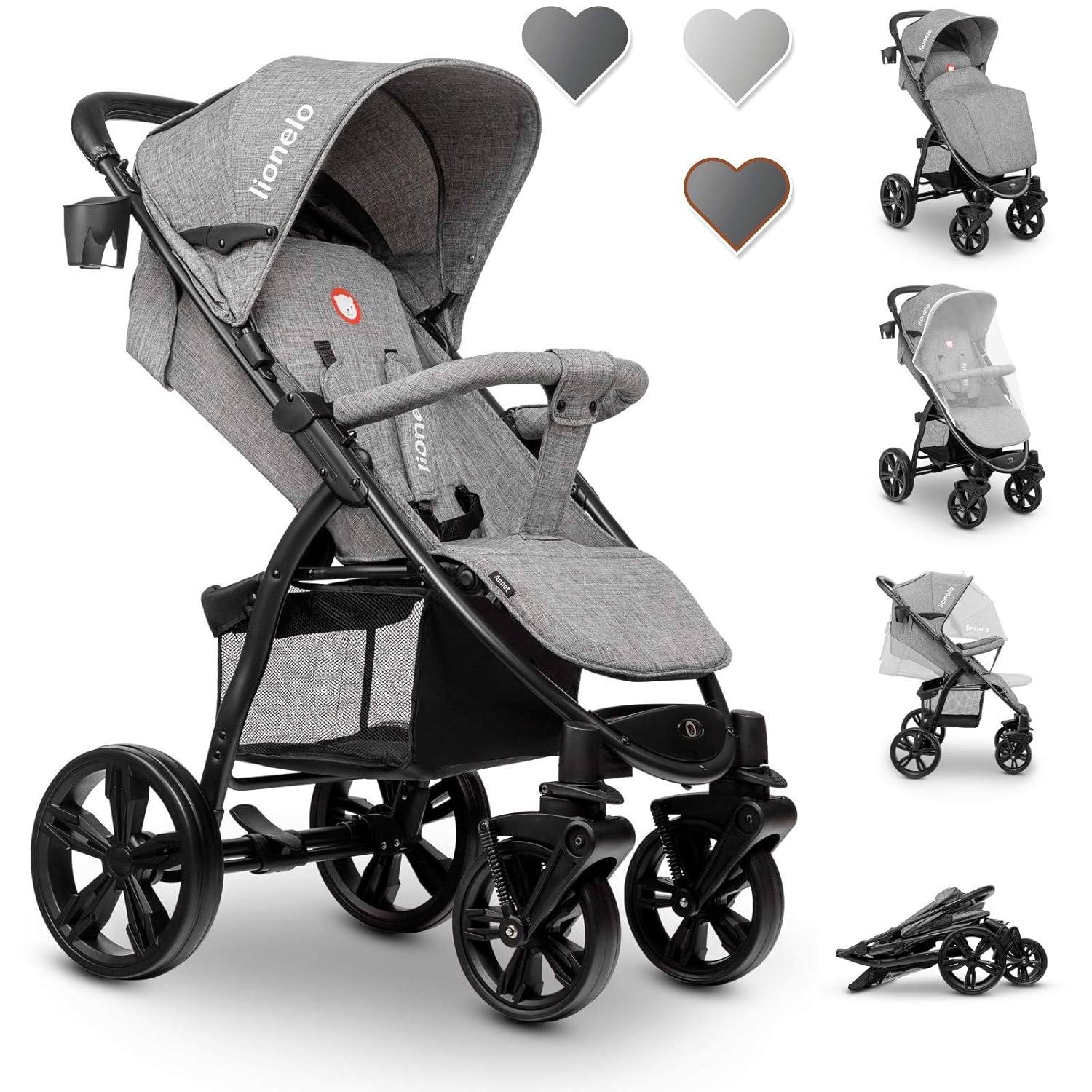 Lionelo Annet Buggy mit Liegefunktion Kinderwagen klein zusammenklappbar Eva-Schaum-Räder Moskitonetz Fußdecke Getränkehalter Korb (concrete)