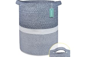 BOSROTY Large Blanket Basket, Tall Laundry Basket 72L, Nursery Hamper, Laundry Hamper, Clothes Basket Laundry, Large Storage Basket, Cotton Rope Basket, Toy Basket, 16”x 22”,Blend Navy Blue & White