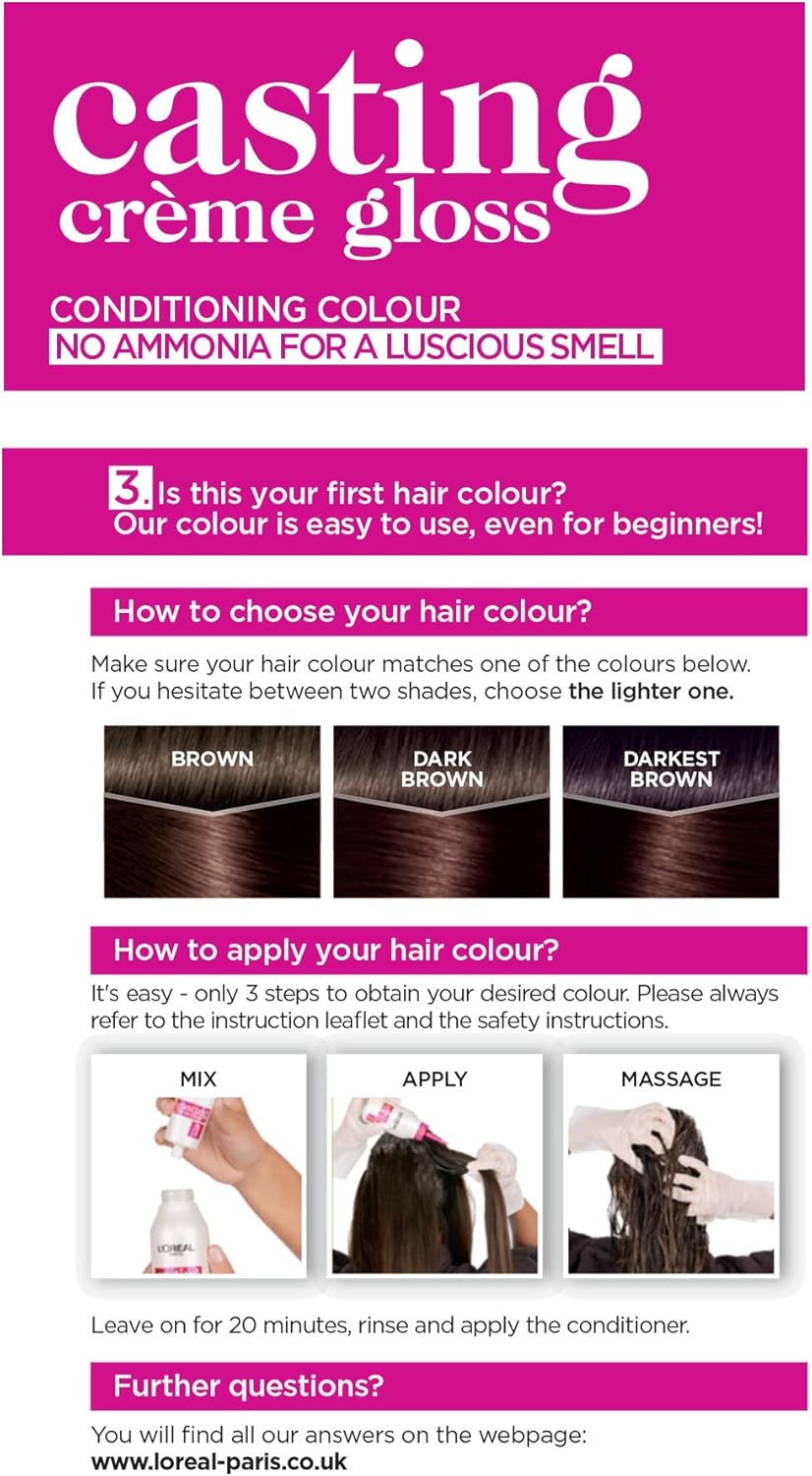 L'Oreal Paris Casting Creme Gloss Brown Semi-Permanent Hair Dye, Blends Away Grey Hair Leaving A Radiant Hair Colour, 323 Dark Chocolate Brown Pack of 3 - Image 3