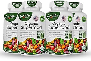 Aamatec Life Organic Superfood Greens Fruits and Veggies Complex - Best Dietary Supplement with 14 Greens and 14 Fruits & Vegetables with Alfalfa & Antioxidant Organic Ingredients Non-GMO 240 Capsules