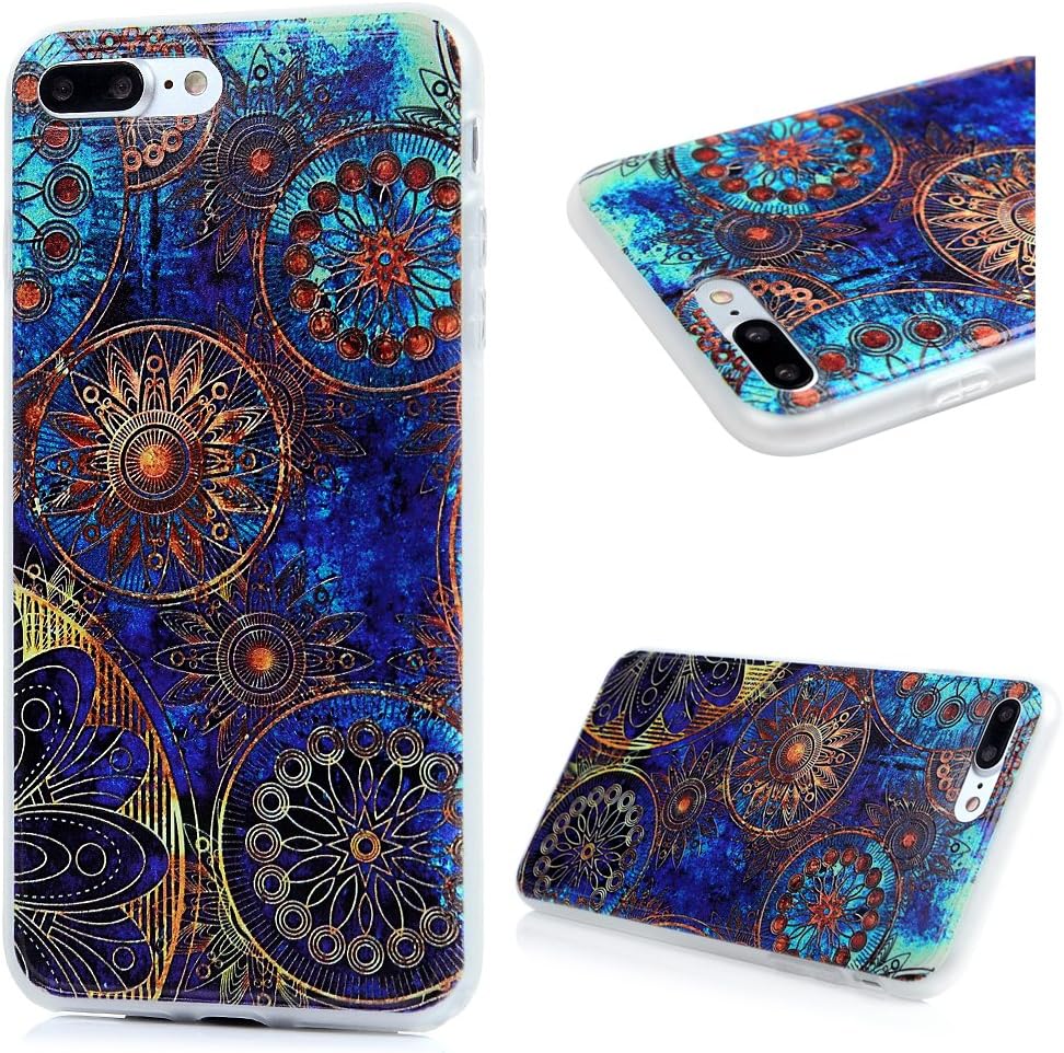 Badalink iPhone 8 Plus Case, iPhone 7 Plus Case - TPU Rubber Skin Bumper Case Shockproof Flexible Easy Grip with Cute Floral Painting Ultra Slim-Fit Protective Cover for iPhone 7 Plus - Golden Totems