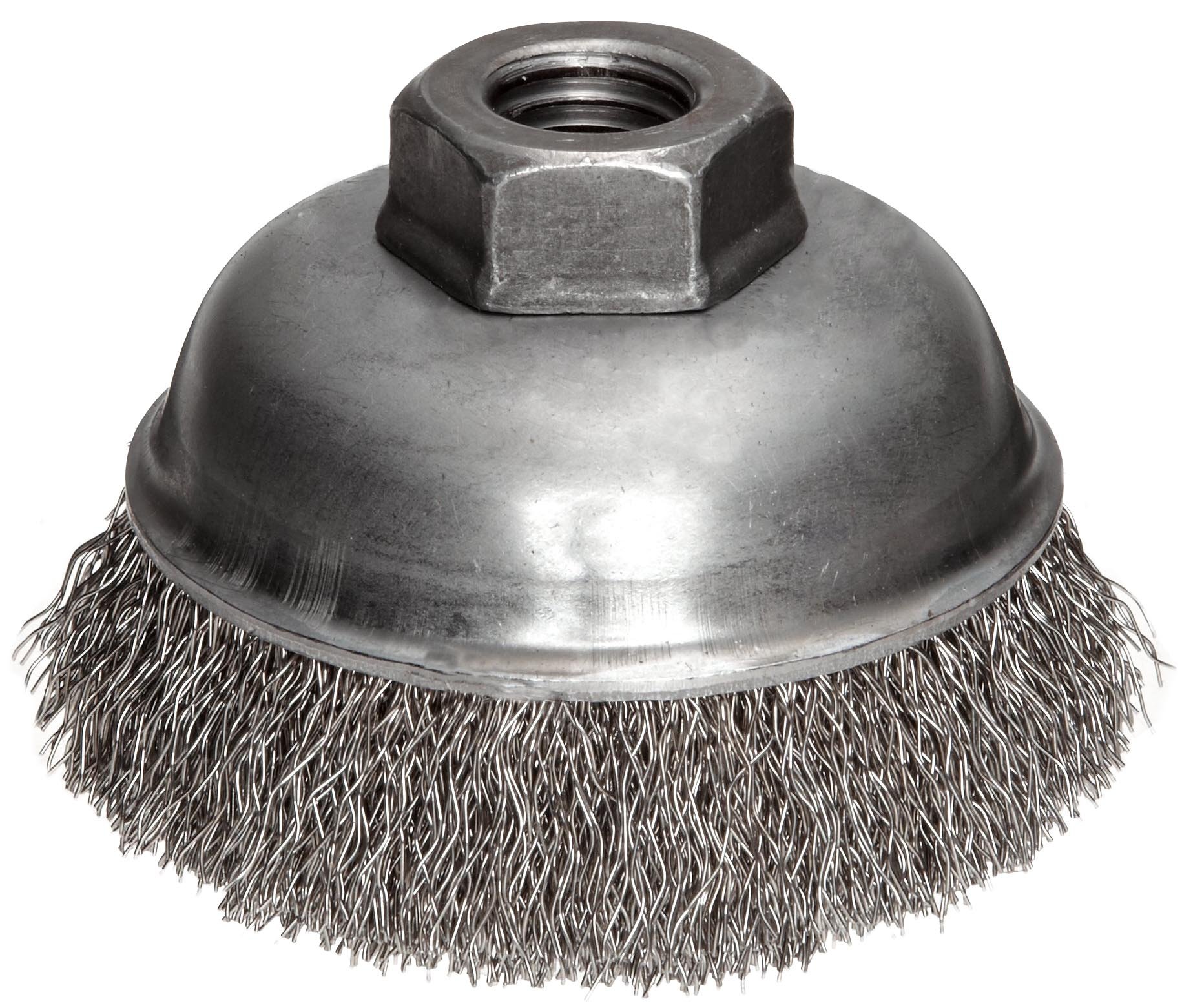 Weiler Wire Cup Brush, Threaded Hole, Stainless Steel 302, Crimped Wire