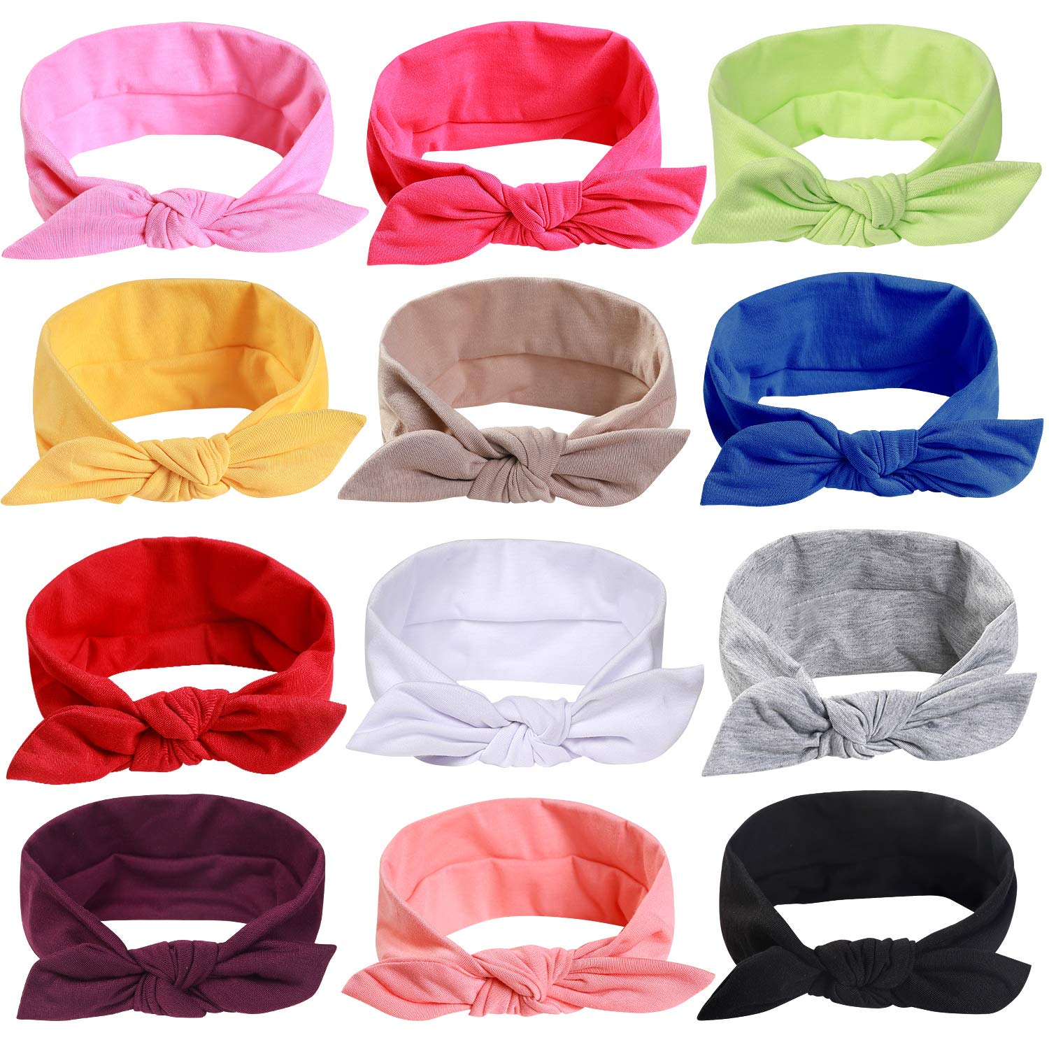 12pcs Solid Color Women Headbands Headwraps Hair Band Cotton Stretchy Turban Bows Accessories for Women Fashion Sport : Beauty
